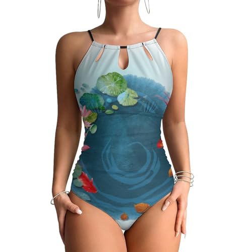 Maillot de bain une pièce gainant ventre plat à motif poisson rouge