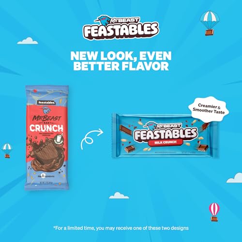 Feastables MrBeast Milk Chocolate Crunch Bars - Made with Grass-Fed Milk Chocolate and Organic Cocoa. Only 6 Ingredients, 10 Count