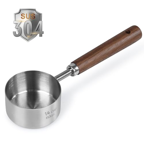 Image of Food Scoop Measuring Cup - 1 /4 Cup (4 Tablespoon | 2 Oz. | 60 mL),304 stainless steels,Black walnut long handle