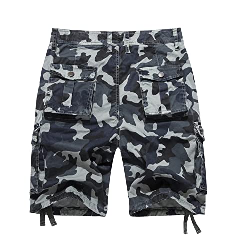 Foursteeds Women's Mid Rise Cotton Multi Pocket Camouflage Cargo Shorts Casual Summer Bermuda Hiking Shorts Grey&Navy Camo Us 16 #TOP1