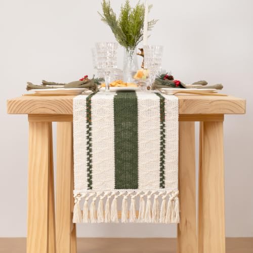 DeZerlor Caminho de mesa de outono 30 x 91 cm caminho de mesa tecido fazenda com borlas macramê algo
