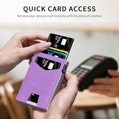KISUEDZP RFID Wallet Women: Stylish Security Metal Wallet for 10-12 Cards & 2 ID Windows - Smart Pop-Up Credit Card Holder & Cash Slot in Compact Trifold Design,Gift for Her(Purple) — view 2