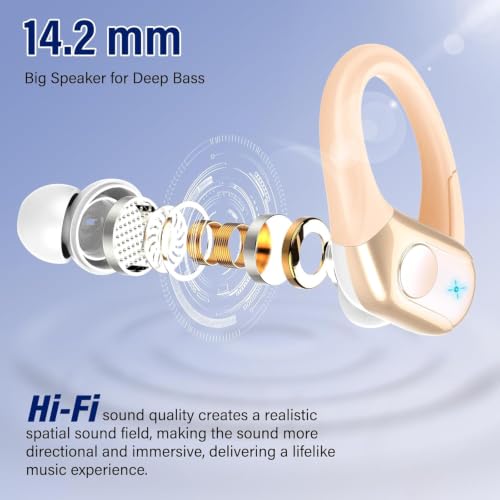 Image of 75H Sports Wireless Earbuds Bluetooth 5.4 Headphones Stereo, Light Brown