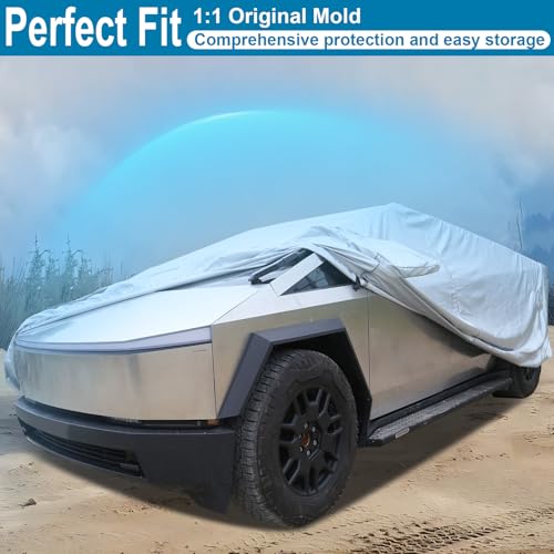 Image of Car Cover for Tesla Cybertruck with Storage Bag and Windproof Bands, Outdoor Full Car Cover for All Weather, Fit for Cybertruck Accessories, UV Protection Snow Hail Protector Cover