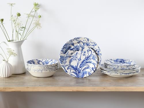 Service de vaisselle 18 pièces CreaTable Venecia Bleu, assiettes en grès