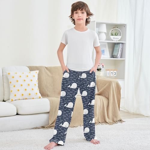 Boy's Pants White Whale Wave Dark Blue Jogger Pants Elastic Waist Long Bottoms Trousers with Pockets 6-14 Years 5