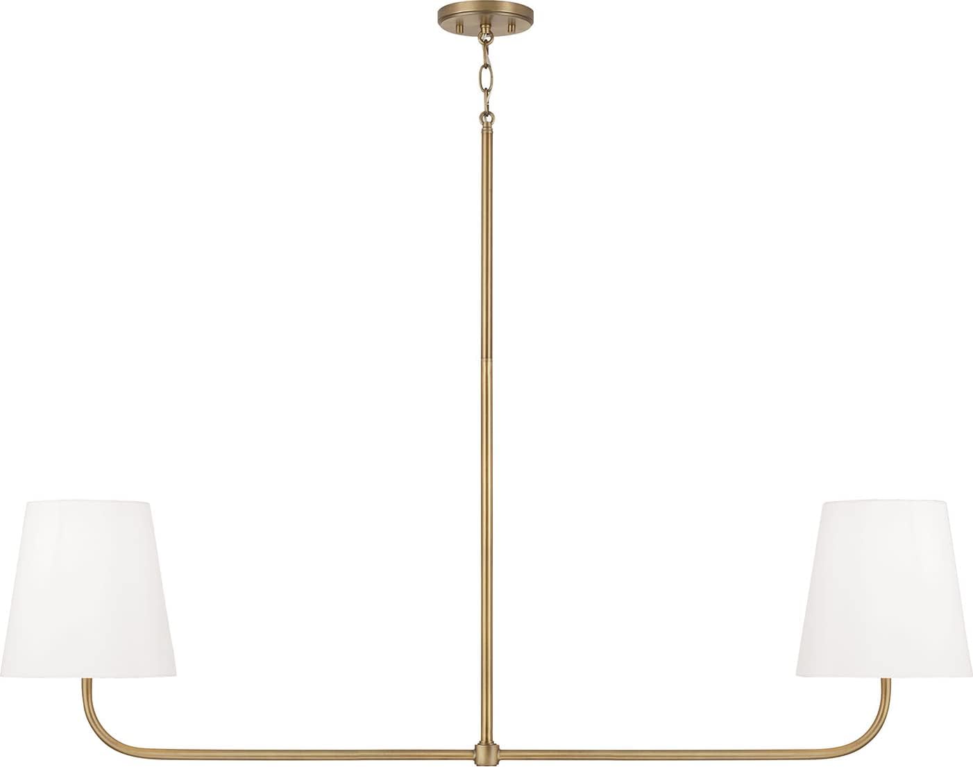 Capital Lighting 849421AD Brody Transitional White Fabric Island Lights for Kitchen, 2-Light 200 Total Watts, 21" H x 50" W, Aged Brass