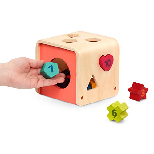 Battat – Shape Sorter For Toddlers, Kids – Wooden Learning Cube – Sorting Toy – 10 Colorful Wood Shapes With Numbers – Count & Sort Cube – 1 Year + , Orange #TOP2