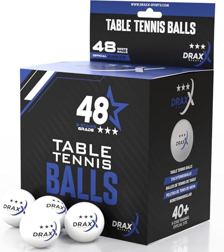 DRAXX Sports Ping Pong Balls, 3-Star Grade, 40+ Size, White Table Tennis Balls, Premium ABS Construction, Indoor & Outdoor, Competition & Leisure, Tournament Quality (48x PACK)