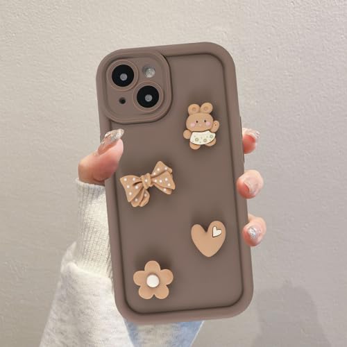 Kueqeay Custodia per iPhone 13 6,1'', Cellulare Aesthetic Modello Cute Papillon 3D Ragazza Disegni Marrone Silicone Morbido Cover per telefono Protezione Fotocamera Antiurto Case, 03