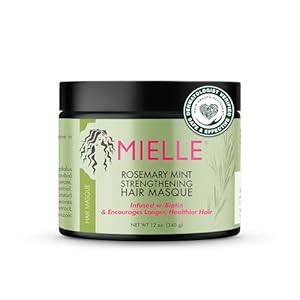 Mielle Organics Rosemary Mint Strengthening Hair Masque, Essential Oil & Biotin Deep Treatment, Miracle Repair for Dry, Damaged, & Frizzy Hair, 12 Ounces