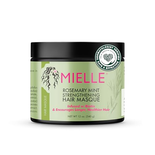 Mielle Organics Rosemary Mint Strengthening Hair Masque, Essential Oil & Biotin Deep Treatment, Miracle Repair for Dry, Damaged, & Frizzy Hair, 12 Ounces