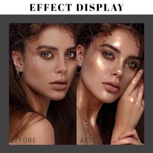 HOSAILY Body Glitter Spray - Champagne Body Shimmer for Face, Hair & Body, Moisturizing Luminizer Glow Illuminator, Quick-Drying Sparkling Glitter Spray Liquid Highlighter Makeup (#03)