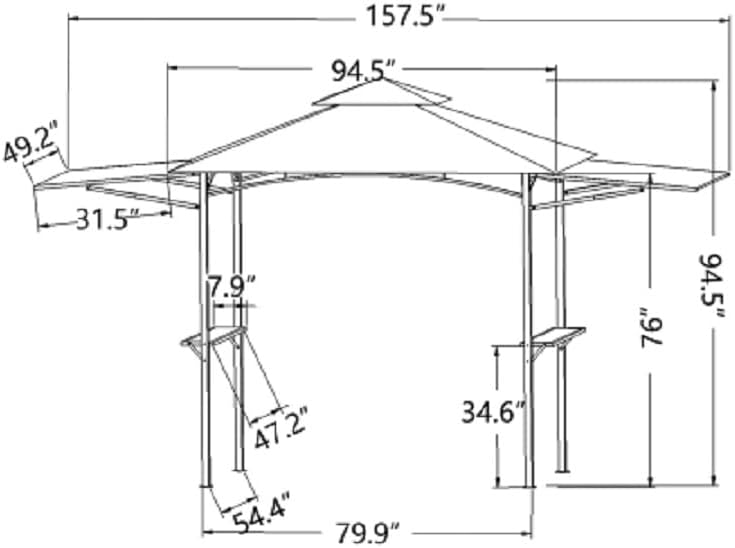 13Ft.Lx4.5Ft.W Outdoor Iron Double Tiered Backyard Patio BBQ Grill Gazebo with Bar (White)