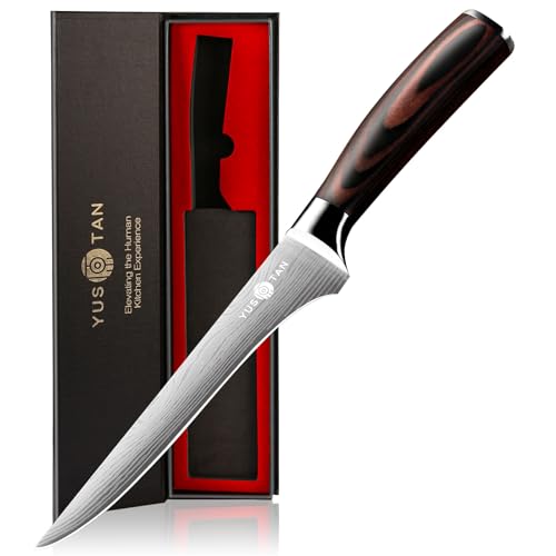 YUSOTAN Japanese Boning Knife, 6 Inch Fillet Knife, Japanese High Carbon Stainless Steel Super Sharp Deboning Knife，Professional Boning Knife for Meat Poultry Chicken, Pakkawood Handle with Gift Box