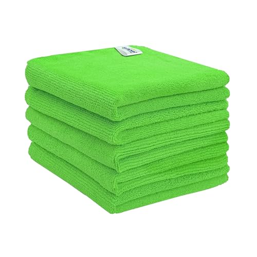 Image of SOFTSPUN Microfiber Cleaning Cloths, 50X50 cms 5 pcs Towel Set 340 GSM Green! Highly Absorbent Lint and Streak Free Multipurpose Wash Cloth for Kitchen Car Window Stainless Steel Silverware.