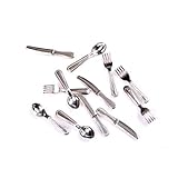  12st 01.12 Mini-Weinlese-Puppenhaus Miniaturen Geschirr Besteck MetalSilverFork Löffel Küche Lebensmittel Möbel Spielzeug