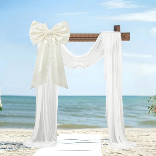 Tegeme Wedding Arch Draping Fabric with Satin Bow, 28" x 19 ft Ivory White Tulle Backdrop Curtain and 24" French Court Bow for Wedding Ceremony Reception Bridal Shower Birthday Party Decorations by Tegeme - Image 6