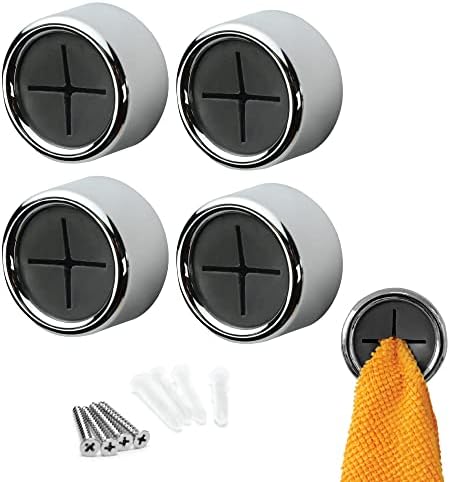 S&T INC. Round Adhesive Push Towel Hooks for Kitchen, Hand and Dish Towels, Grey, 4 Pack