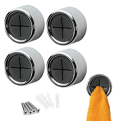 S&T Inc. Round Adhesive Push Towel Hooks For Kitchen, Hand And Dish Towels, Grey, 4 Pack #TOP2