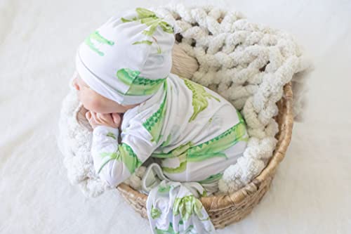 Florida Kid Co. Alligator Newborn Knotted Gown, Viscose From Bamboo With Spandex Material, Ultra Soft, Fold Over Mitten Cuffs, Envelope Neck Line, Gold Snaps, 0-3 Months #TOP4