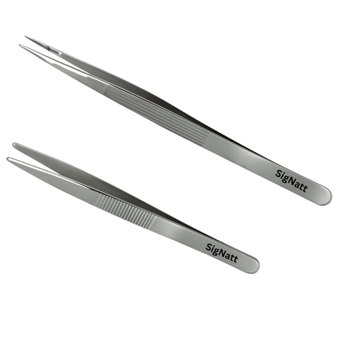 SigNatt 2Pc Tweezer And Plucker Combo Tool Anti-Static Stainless Steel Tweezers Non-Magnetic for, Electronics, Jewelry, Craft, Laboratory Work-image-8