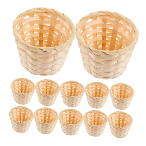 BESPORTBLE Mini Panier De Rangement En Osier - Ensemble De 36 PCS Panier Tissé En Bois Pour Fleurs Et Déco De Bureau - Panier Rond Petit Pour Organisation Et...