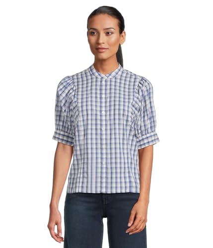 Madewell Women's Tessa Top-Light Weight Combed Poplin, Blue White Plaid
