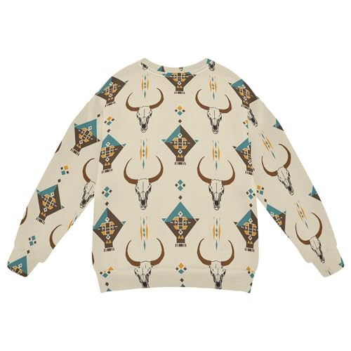 JUNZAN Western Cow Skulls Geometric Kids Boys Pullover Hoodie Fleece Hoodie for Boys Party 4T2