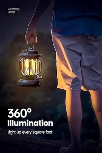 Image of JB'S LAND New Retro Camping Lantern, Rechargeable LED Vintage Camping Lamp, Waterproof Battery Powered Camping Lighting, Portable Dimmable Outdoor Hanging Tent Lamp Brand (Black)