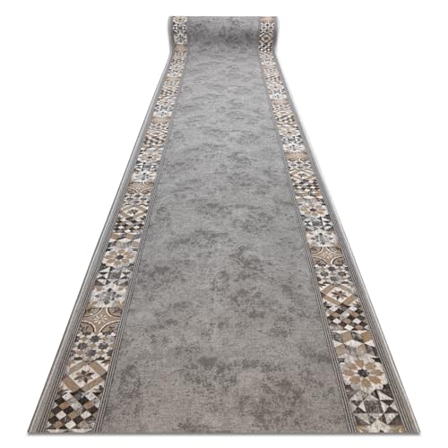 Alfombra por metros Murcia azulejos Lisboa con base de goma protectora gris de 100 cm 2