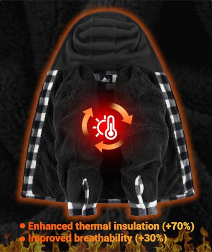 Image of ZITY Boys Flannel Jacket Sherpa Lined Zip Up Hoodie