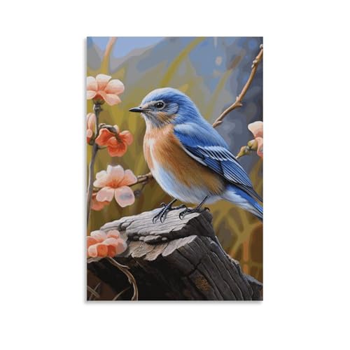 Toile oiseau bleu oriental HEBVNJF tableau mural premium