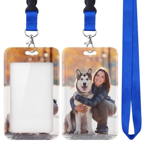 OXYEFEI 2pcs Porte Badge Personnalisé,Porte-Badge Personnalisable Photo, Pour Carte de Travail Licences Passes orte Badges d'Identification 7X11CM (A)