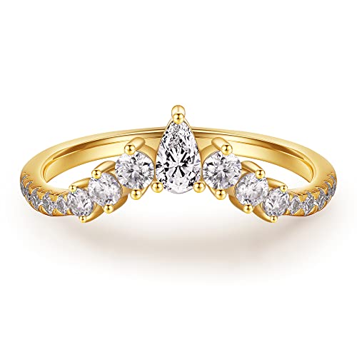 MOOSEA Unique Moissanite Wedding Band for Women, D Color VVS1 Clarity Lab Created Rings 14K White Yellow Rose Gold Vermeil Pear and Round Moissanite Curved Stackable Rings for Women Gifts