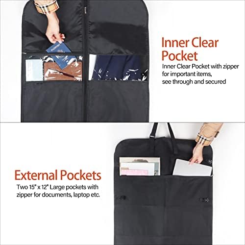 Univivi Large Suit Carrier, 50" Suit Bag with 5 Zip Pockets, Suit Carriers for Men for Travel with Adjustable Handles, Heavy Duty 600D Oxford Foldable Waterproof Garment Bags for Travel, Black