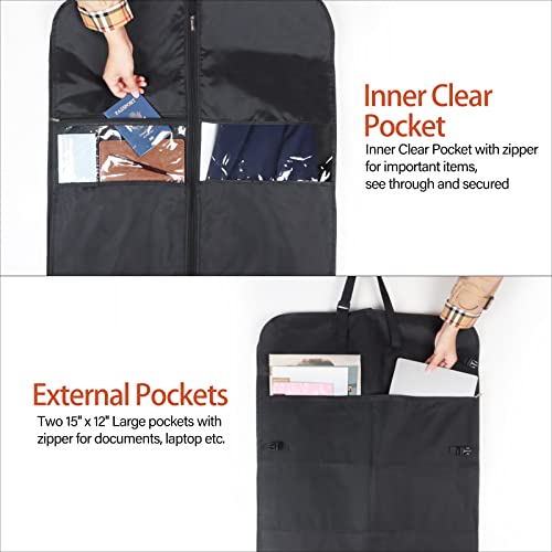 Syeeiex 50" Garment Bag For Travel, Convertible Garment Bag With Handle,Gusseted Zippered Suit Cover With 6 Pockets, Foldable Durable Thick Oxford Cloth Travel Suit Bag, Black #TOP3