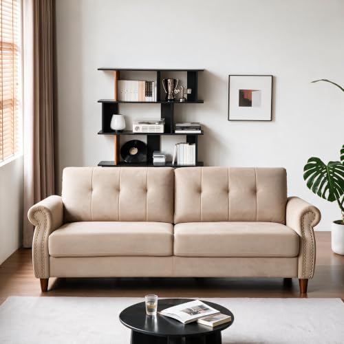 Trygoal 79.5" Love Seat Sofa, Modern Sofa Couch with Rolled Armrest, Camel