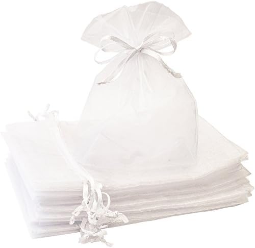CREATIVE ORGANZA Bags 100Pcs 5x7 inch White Gift Pouch with Satin Drawstring Perfect for Wedding Baptise Party Favors Candy Jewelry Cosmetics