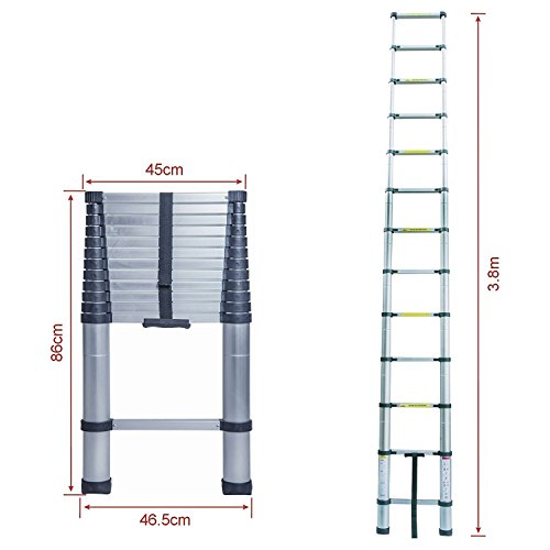 Senrob 12.5 FT Aluminum Telescopic Extension Ladder,Extendable Folding Multi-Purpose Ladder Max 330 lbs. Capacity