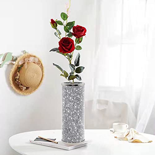 Zolapi Luxurious Crush Diamond Vase Crystal Silver Glass Stunning Decorative Vase Flower Luxury For Home Décor. Can Hold Water. #TOP2