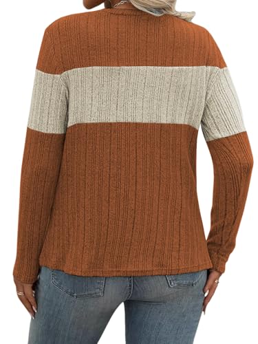 VISLILY Plus-Size-Womens-Tops Casual Color Block Long Sleeve Shirts Lightweight Knit Pullover Sweaters Trendy Tunics Blouses4
