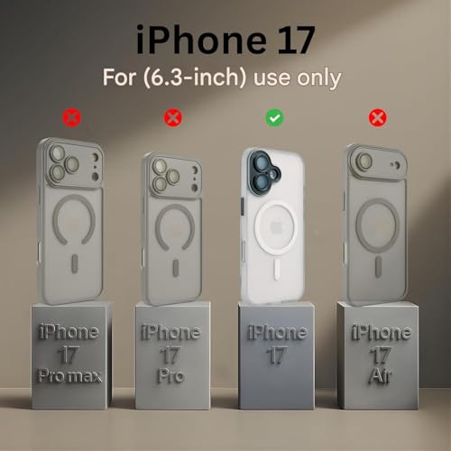 Image of Elzzi Magnetic for iPhone 17 Case, [Full Camera Protection] [Compatible with Magsafe] [Translucent Matte] Shockproof Protective Phone Case for Men & Women - Clear