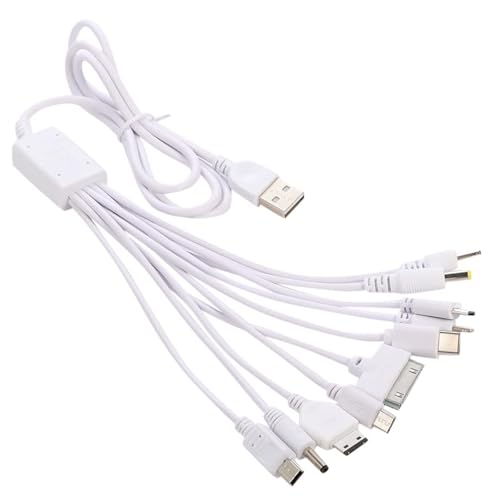 Hipipooo Cavo USB universale 10 in 1, cavo di ricarica universale multiplo per telefoni cellulari, auricolari, altoparlanti, cavo adattatore 100 cm (1 pezzo,Bianco)