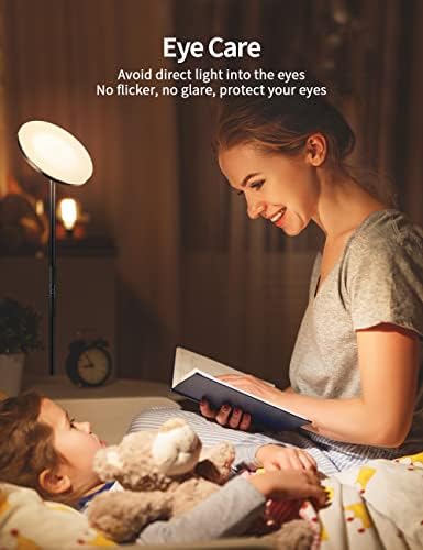 Led Floor Lamp, Standing Lamp with Memory Function and Stepless Dimming Reflector Light, 30W 2500LM Modern Torchiere Floor Lamp, 3 Color Temperatures for Living Room, Bedroom, Office