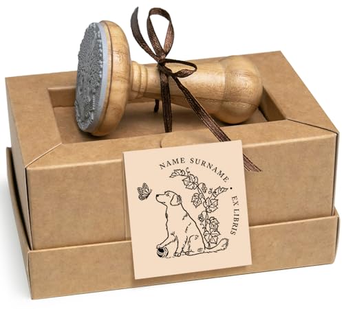 Tampon Ex libris sur mesure avec chien et papillon, le cadeau idéal pour bibliophile