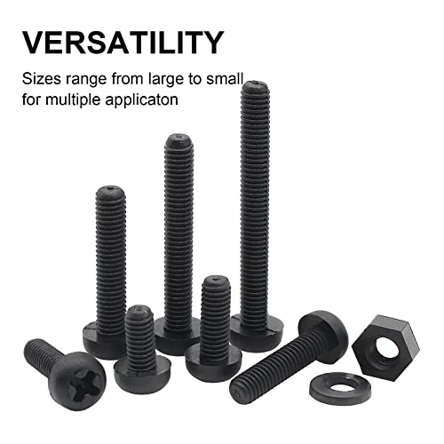 QTEATAK M3 Black Nylon Plastic Pan Round Head Screws, Nut Bolts, Gasket Assortment Kit(Metric M3: 6mm 8mm 10mm 12mm 15mm 20mm 25mm)