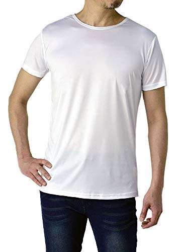 FLAG ON CREW (フラグオンクルー) ゆうパケット発送 夏 インナー メンズ 肌着 クルーネック 半袖 無地 機能 Tシャツ 吸汗速乾 接触冷感 ストレッチ 両脇メッシュ 通気ベンチレーション / E3D