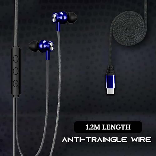 Image of Kratos Tune V4 Blue C Type Earphones Wired, Inline Control Type c Headphones with Mic, Sweat Resistant, Comfort Fit Type c Earphone with Volume Control,Metallic c pin Earphones