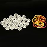 30PCS 2mm Hole Plastic Pulley Wheel Belt Pulley Drive Pulley with Rubber Band Transmission Belt Pulley Belt for DIY Model Toy RC Car Truck Robot Airplane Parts (White 19.6mm Diameter, 2mm Hole)